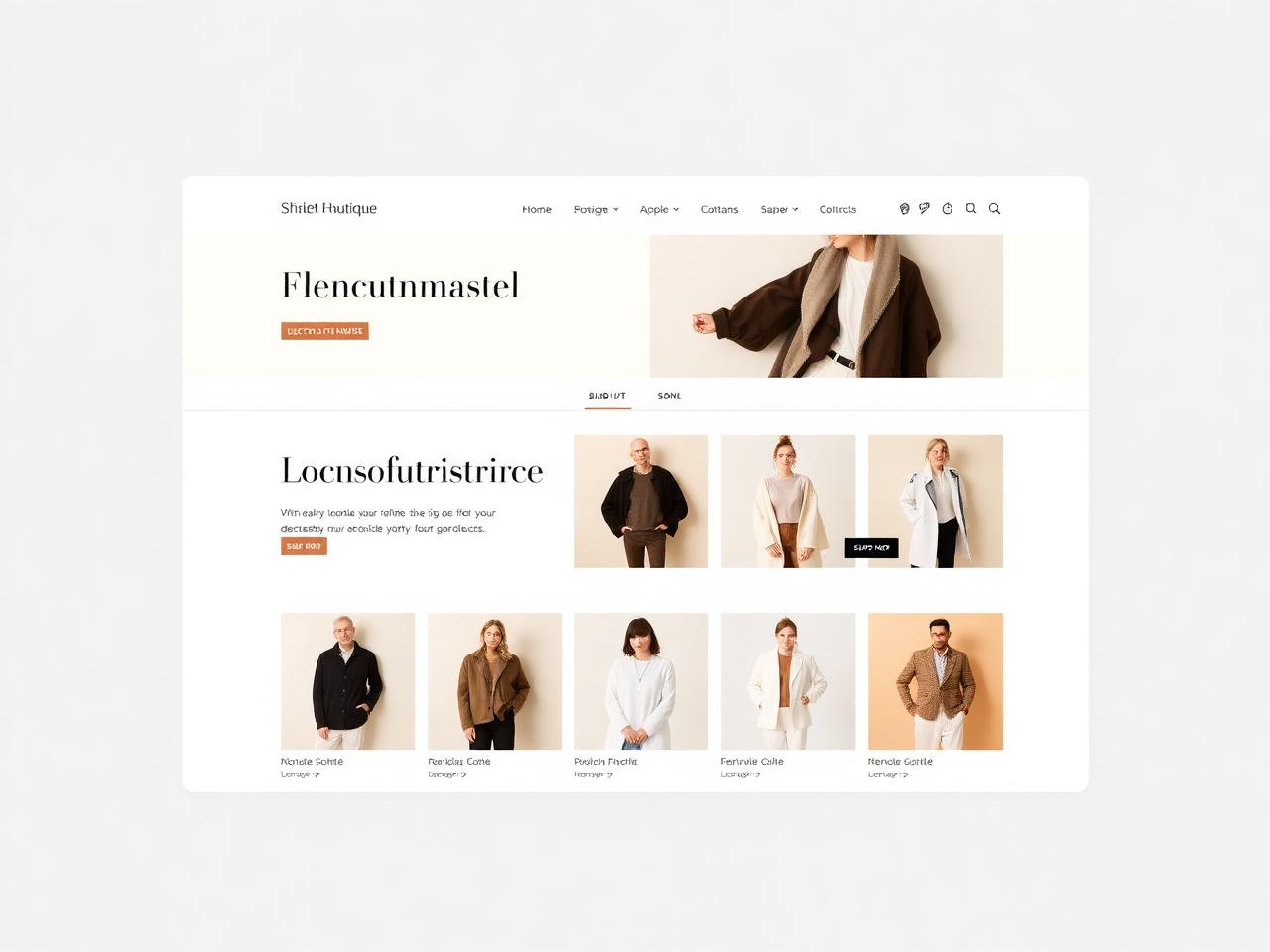 Démonstration de site e-commerce pour une boutique de vêtements, design éditorial beige