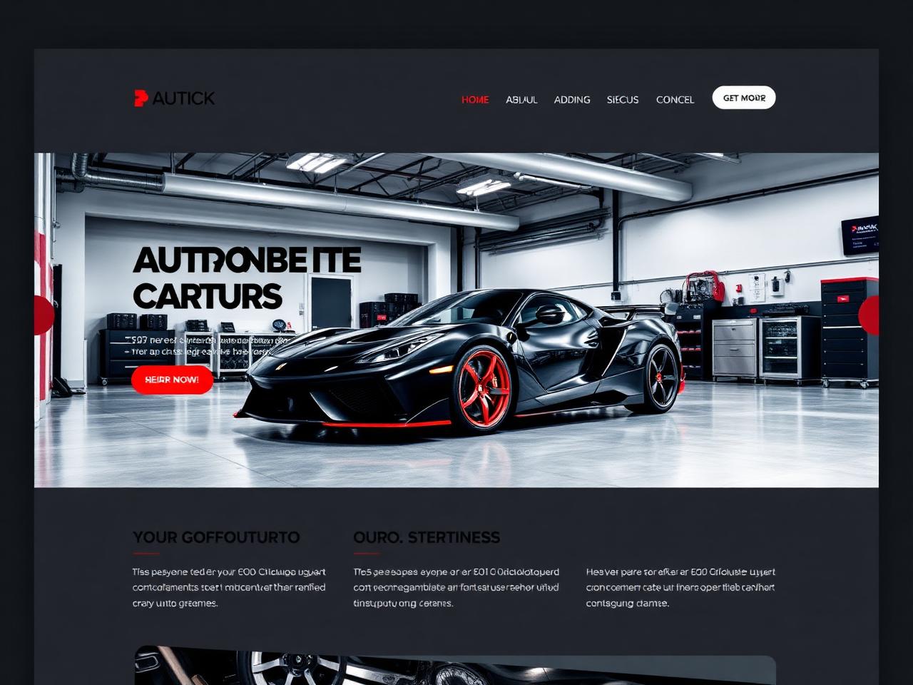 Démonstration de site web pour un garage automobile, design sombre et dynamique